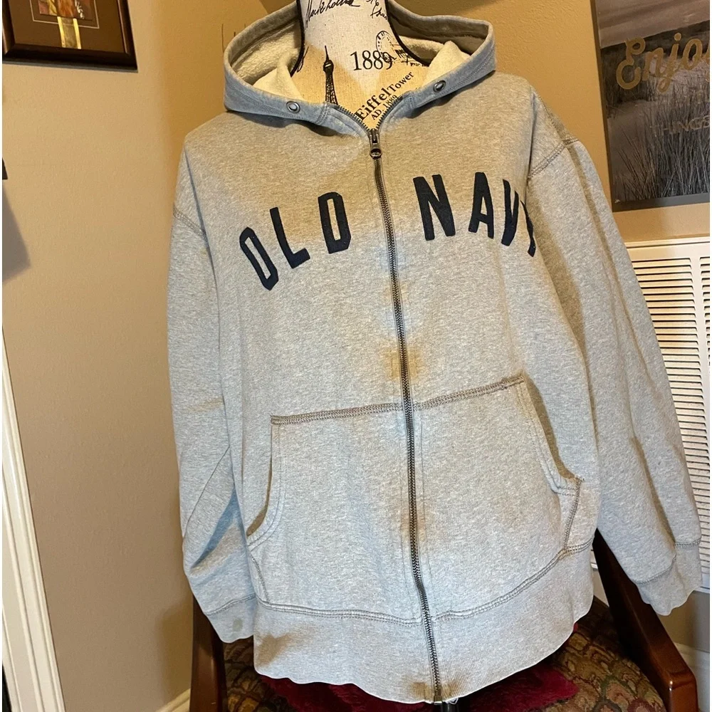 OLD NAVY FLEECE LINED SWEATSHIRT HOODIE KANGAROO POCKET SIZE:L FRONT ZIPPER EUC